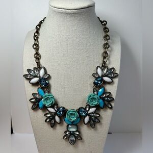 Vintage Signed Joan Rivers Faux Turquoise Jeweled Rhinestone Statement Necklace